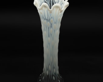 Northwood Antique White Opalescent Tree Trunk Glass Swung Glass Vase Early 1900s