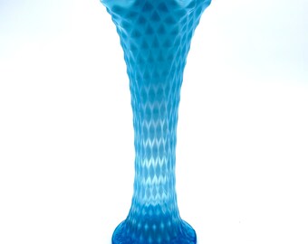 Vase antique Northwood VTG, pointe de diamant, bleu opalescent, verre basculé début 1900