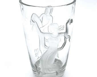 Verlys Art Deco Crystal Glass Vase Signed Carl Schmitz Dated 1940 Raised Four Seasons