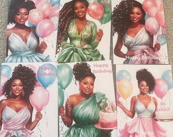 6 count - Assorted African American greeting cards, Black Birthday cards, Birthday cards for Brown women, Melanin Birthday Cards