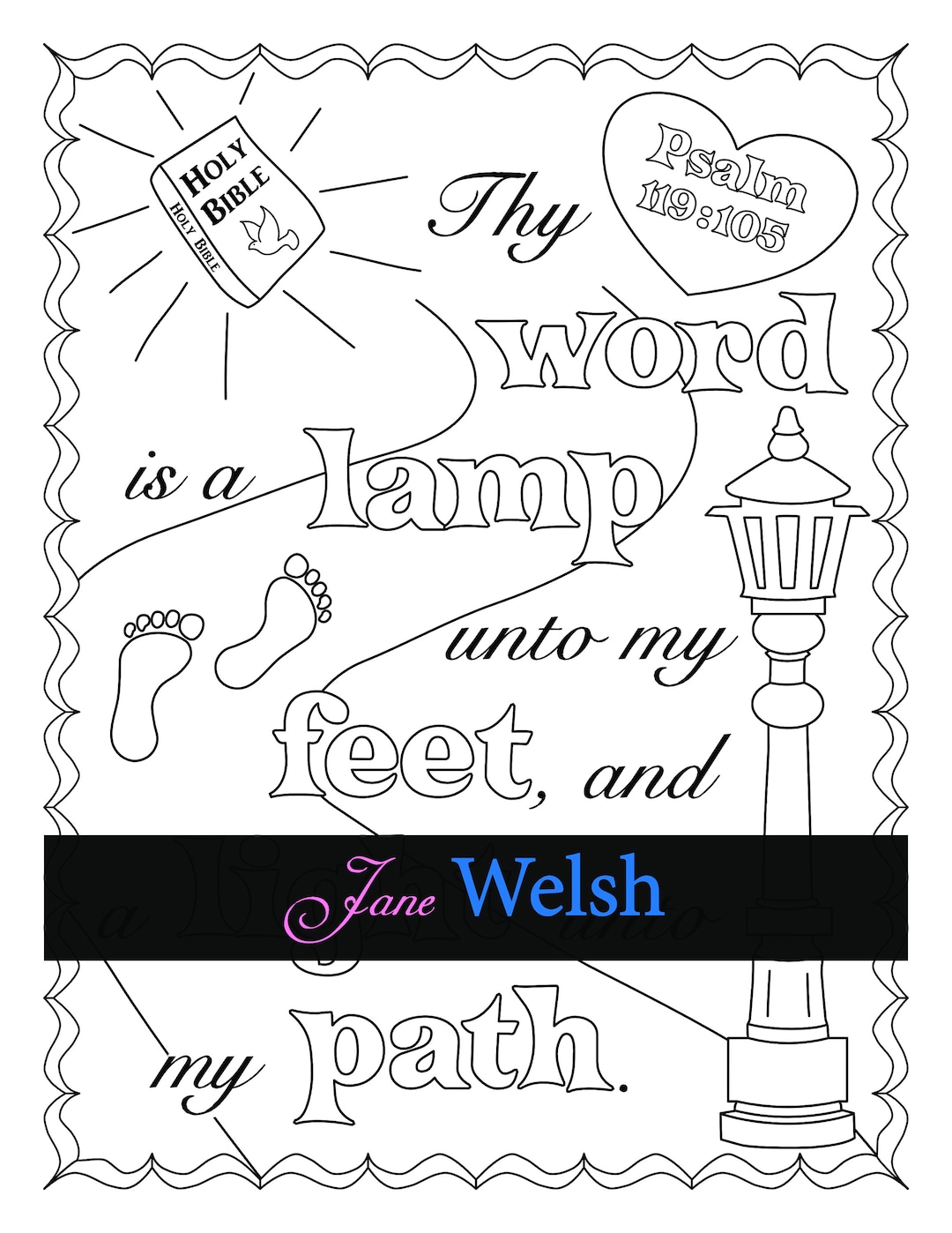 Psalm 119:105 Thy Word is a Lamp, KJV Bible Verse, Christian Colouring ...