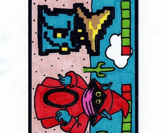 ACEO ATC Print Black Mage vs Orko