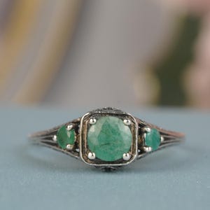 Silver925 Natural Emerald | Ruby | Blue Topaz Vintage Style Ring