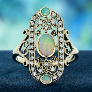 Opal und Diamant Cocktail Ring in 585 Gelbgold - Natürlicher Edelstein Statement Schmuck für Damen