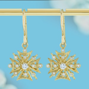 Diamond Vintage Style Drop Earrings | Natural Diamonds in Solid 9k Yellow Gold | Elegant Jewelry Gift for Her