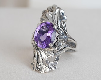 Silber925 Natürlicher Amethyst - Blautopas-Weinlese-filigraner Ring