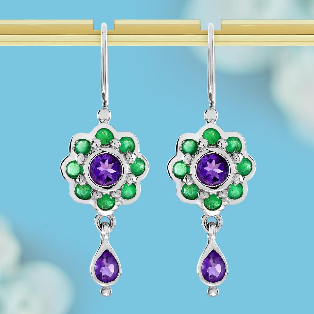 Ivy Gems Pendente E Orecchini A Goccia In Oro Bianco 9kt Con Ametista - Pietra Viola A Forma Di Pera 9x6 Mm - Gioiello Regalo, Scatola Inclusa
