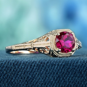 Filigree Ring | Natural Ruby Vintage Style in Solid Rose Gold | Elegant Gift for Her, Unique Statement Jewelry
