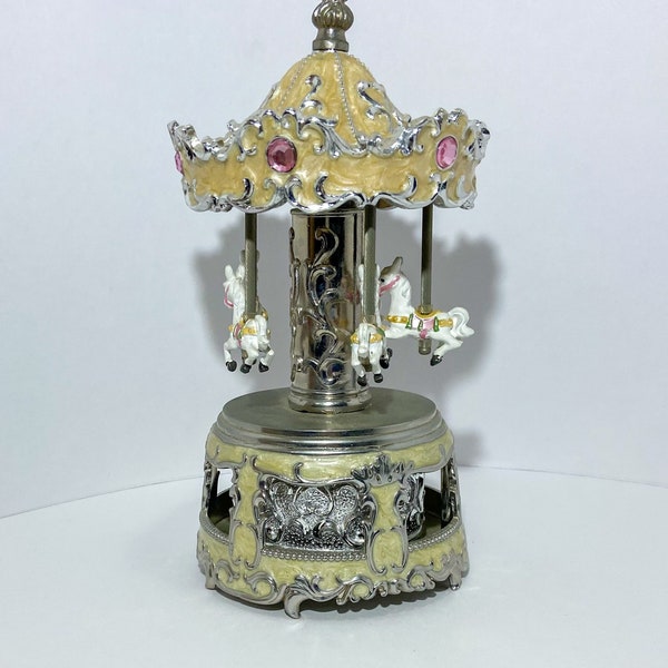 Ivory color & Silver Carousel Music box Eine Kleine Nachtmusik Allegro Mozart