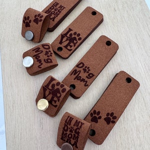 Ultrasuede / Vegan Leather Tags | Dog Mom Themed
