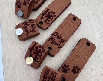 Ultrasuede / Vegan Leather Tags | Dog Mom Themed