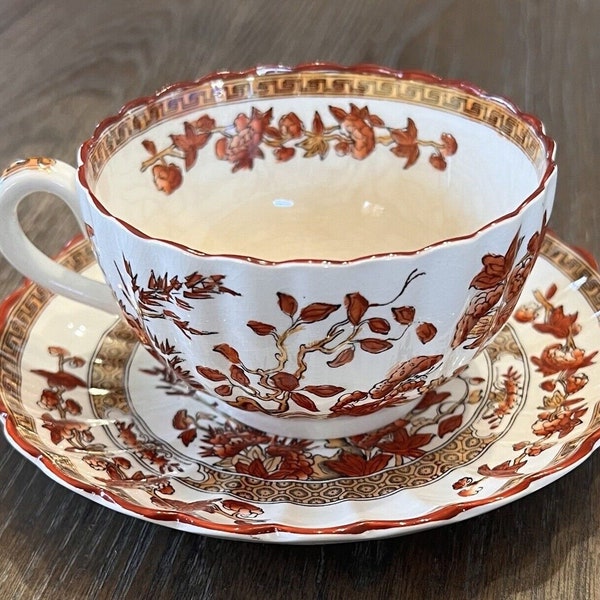 Copeland Spode India Tree Orange Rust: Cup & Saucer Set, 2 1/8", OgnlBkstamp