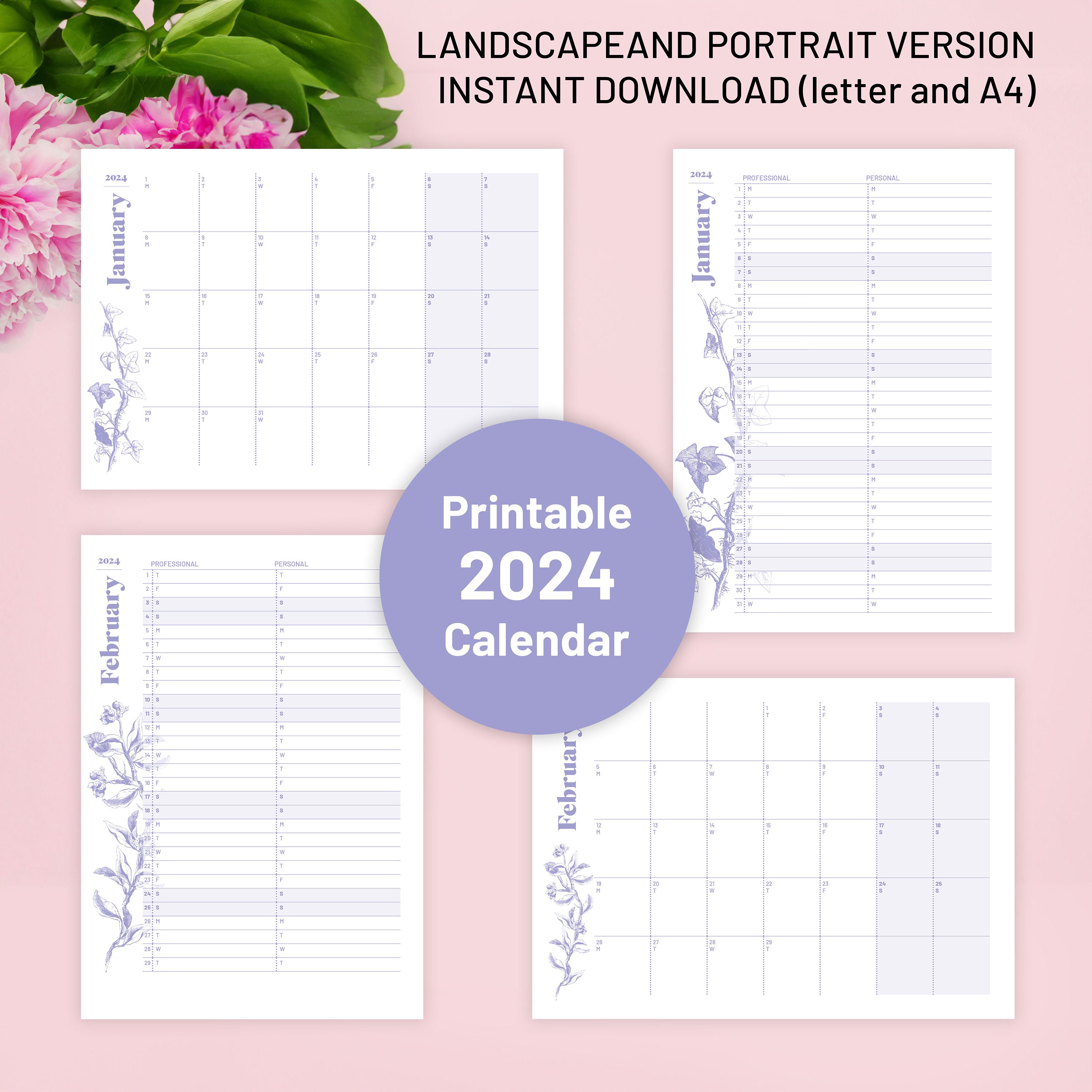 Printable 2024 Calendar In Horizontal Vertical Overview In Etsy Printable 2024 Calendar In Horizontal Vertical Overview In Etsy