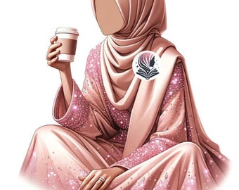 Illustration femme musulmane café