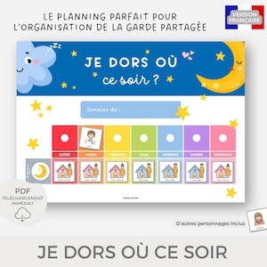 Planning garde alternée enfant, Semainier garde partagée, Calendrier enfant parents séparés, divorcés, Outil organisation famille