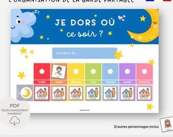 Planning garde alternée enfant, Semainier garde partagée, Calendrier enfant parents séparés, divorcés, Outil organisation famille