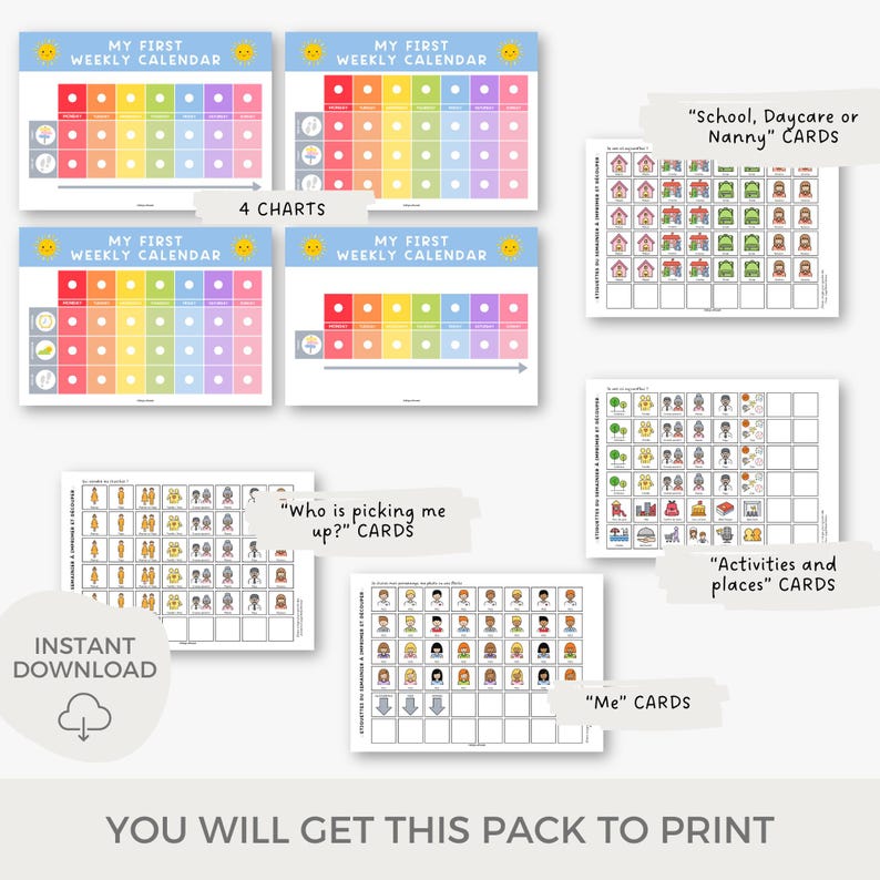 Weekly visual calendar, Toddler visual schedule, Daily schedule, Weekly kid calendar, Kid planner, Printable routine, Daycare, Chart image 9
