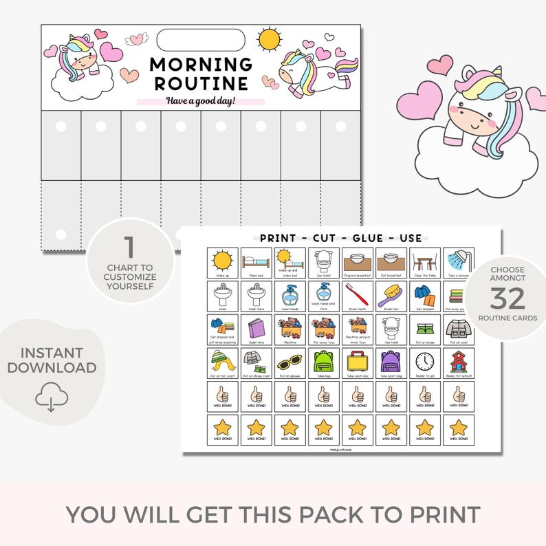 Morning Routine Printable for Kids, Routine Chart for Toddler ...