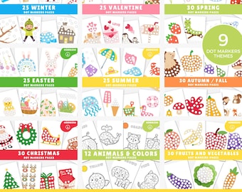 Dot marker bundle, Dot marker pages, Do a dot printable, Dot to dot coloring pages pack, Dot art activity, Colored dot activity for kids