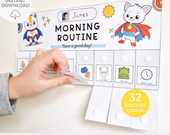 Morning routine printable for kids, Routine chart for toddler, Tracker, Checklist, Daily visual schedule, Flip reward chart, Boy