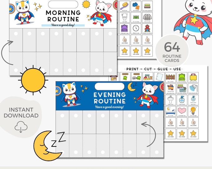 Kids Flip Routine Chart Printable, After School Routine, Morning Chart ...