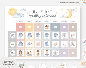 Ausdruckbarer visueller Stundenplan für Kinder, Wochenplaner für Kinder, Wochenkalender, Kindergartenalltag, Stundenplan