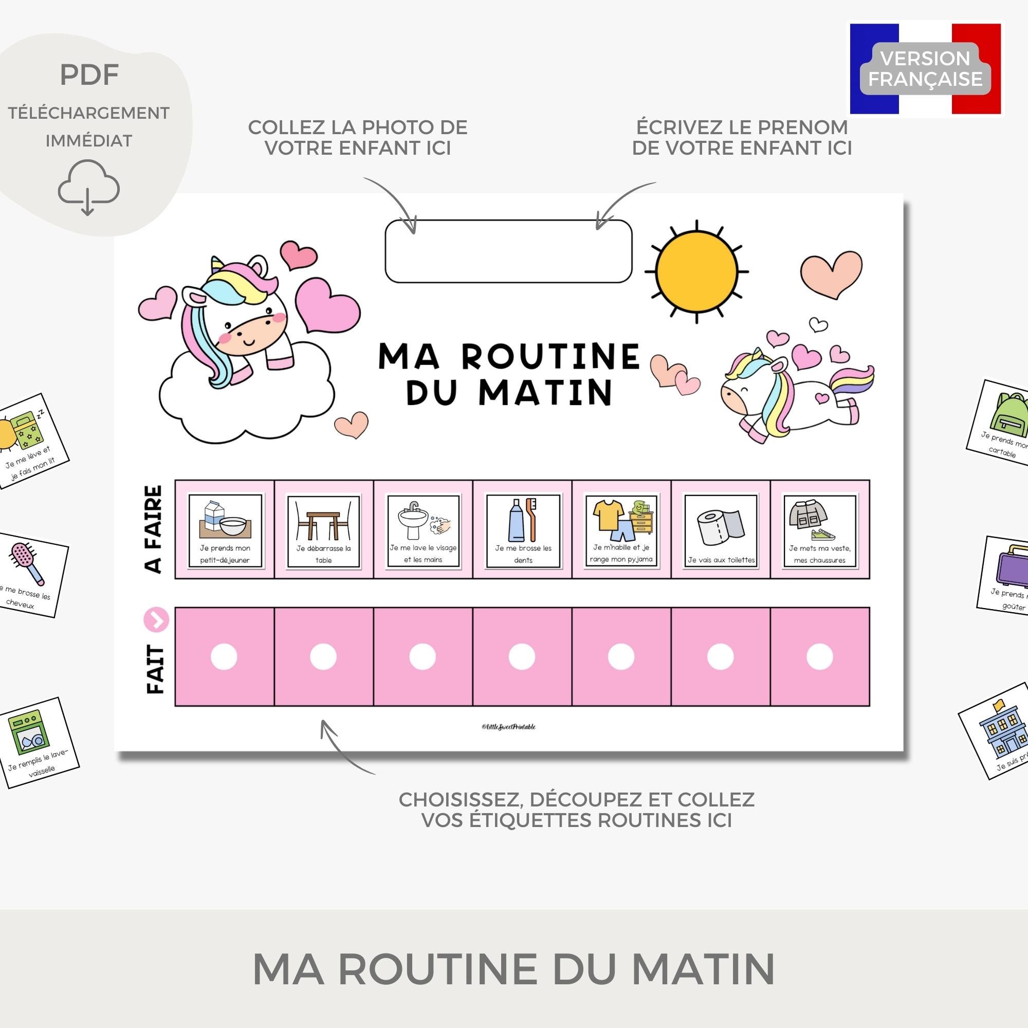 Tableau imprimable des routines matin pour enfants, Emploi du temps ...
