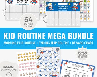 Morning and Bedtime routine charts for kids, Routine flip charts & cards, Reward chart with diploma, Printable sticker chart, Chore Chart