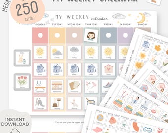 Ausdruckbarer visueller Stundenplan für Kinder, Wochenplaner für Kinder, Wochenkalender, Tagesablauf in Kita, Vorschule und Schule, Stundenplan