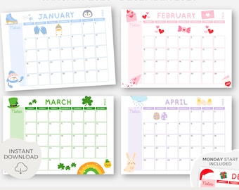 2026 Printable calendar, Printable calendar for kids, Kids monthly planner, Monthly calendar, Homeschool calendar, Cute calendar