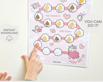 Potty training chart, Printable potty chart, Potty training reward for toddler, Toilet training, Potty sticker chart, Unicorn potty chart