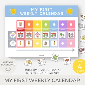 Orario visivo stampabile per bambini, Agenda settimanale per bambini, Calendario settimanale, Routine della scuola materna, Orario