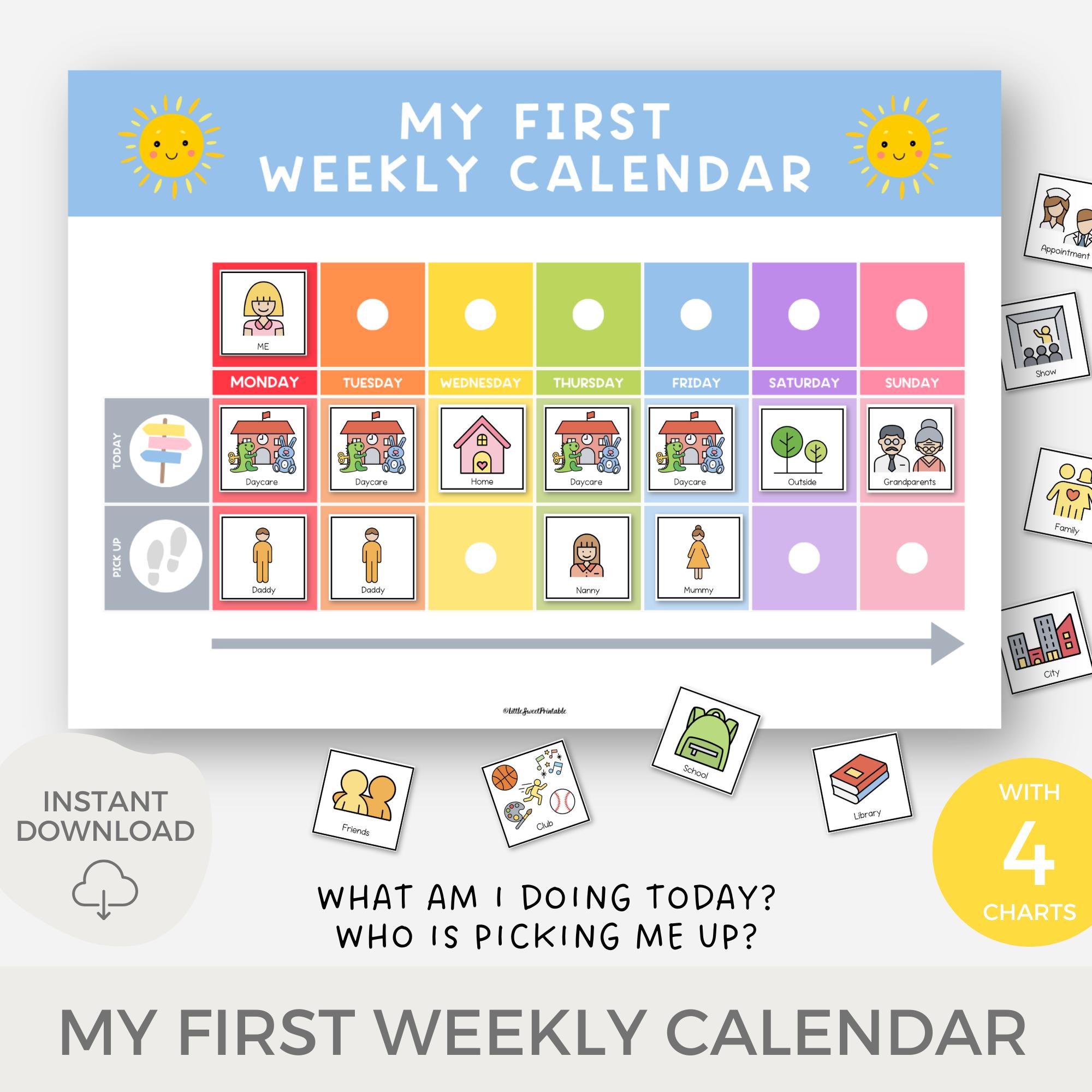 Weekly visual calendar, Toddler visual schedule, Daily schedule, Weekly kid calendar, Kid planner, Printable routine, Daycare, Chart