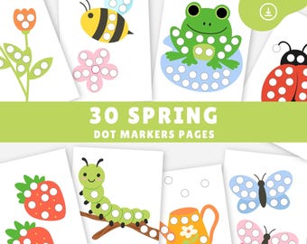 Spring dot marker pages, Do a dot printable, Dot to dot coloring pages, Dot art activity, Colored dot activity for kids
