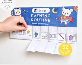 Bedtime routine chart, Evening routine flip chart, After school checklist, Kids chore chart, Printable kids routine chart, Visual schedule