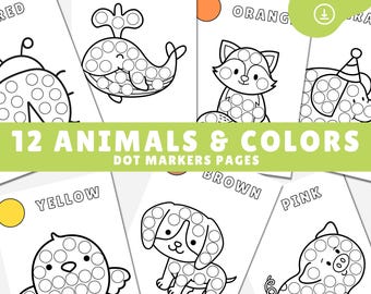 Do a dot printable, Animals dot marker printable pages, Easy coloring pages, Cute color book, Dot art activity for kids & toddlers