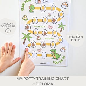 Zindelijkheidstrainingsschema voor kinderen, Motivatieposter om naar het potje te gaan, Zindelijkheidstrainingshulpmiddel om af te drukken, Dinosaurus