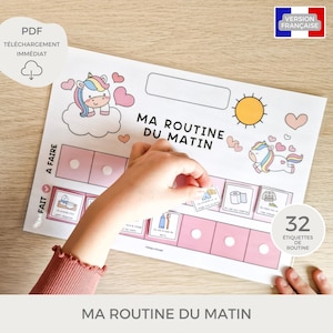 Tabella stampabile delle routine mattutine per bambini, Orario, Pianificazione visiva della giornata, Download immediato, Montessori, Unicorno