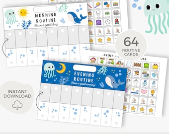 Morning routine chart for kids, Bedtime routine flip chart, Daily routine, Printable visual schedule, Chore chart, After school routine