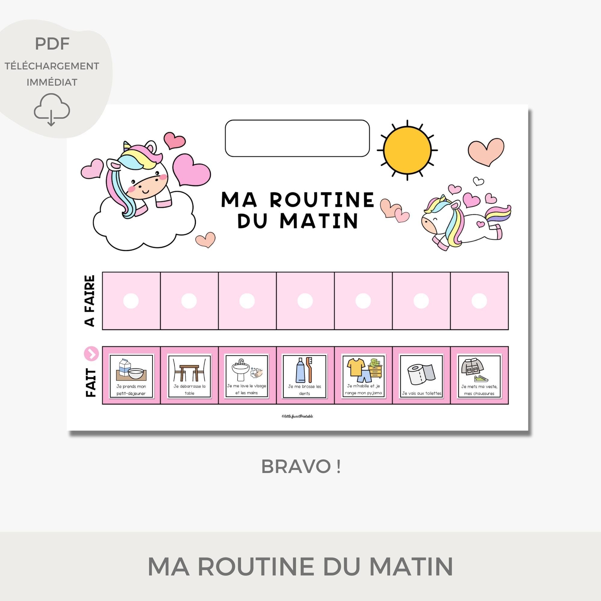 Tableau imprimable des routines matin pour enfants, Emploi du temps ...