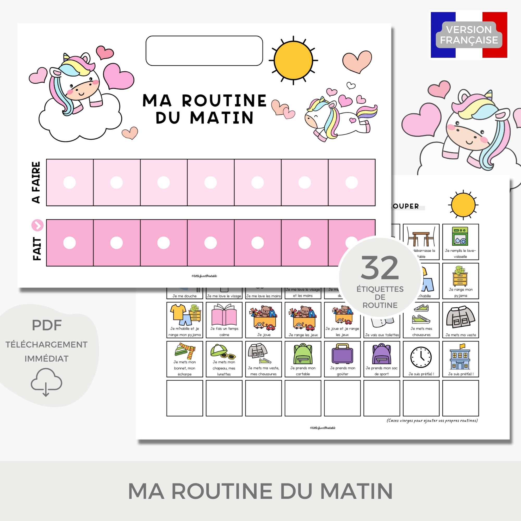 Tableau imprimable des routines matin pour enfants, Emploi du temps ...