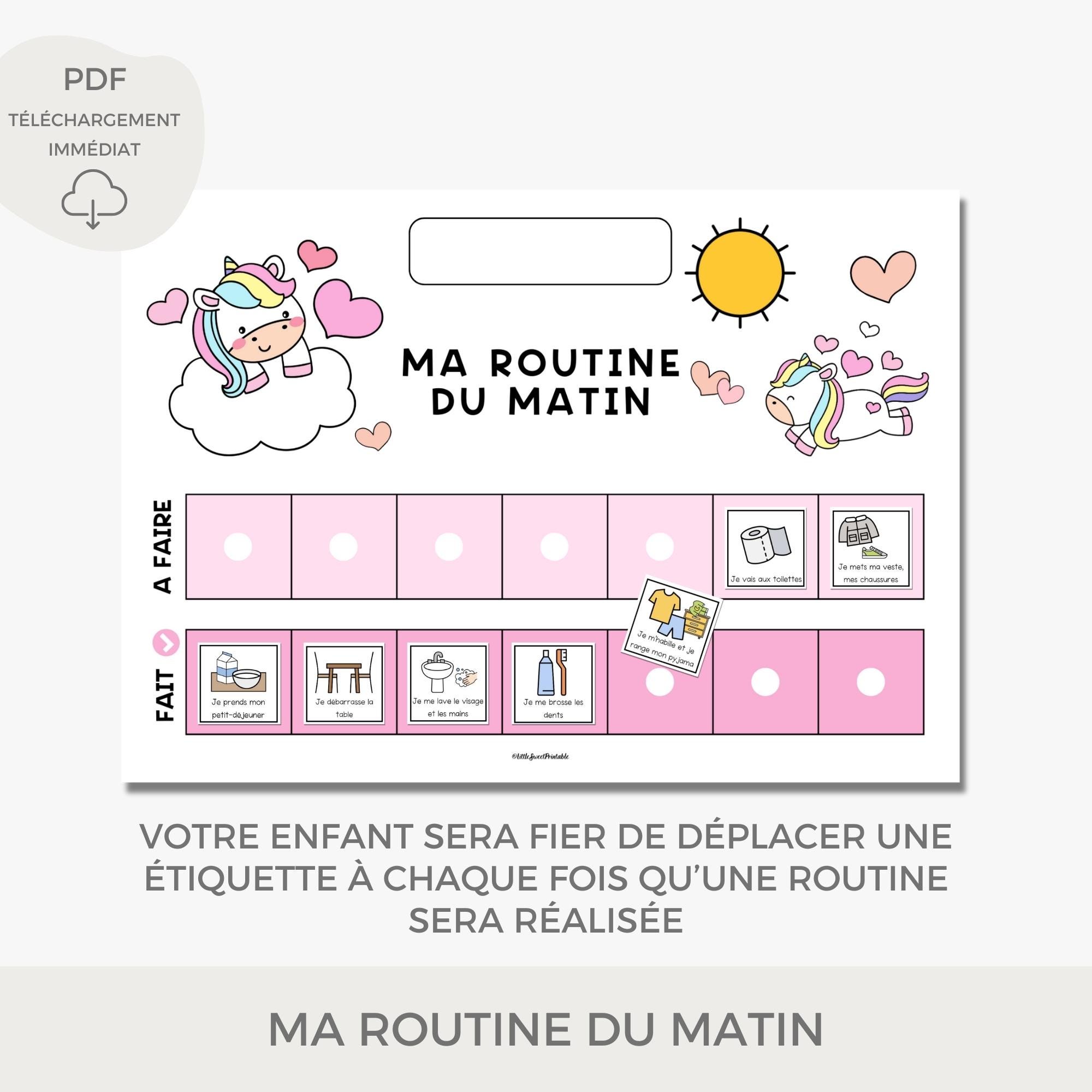Tableau imprimable des routines matin pour enfants, Emploi du temps ...