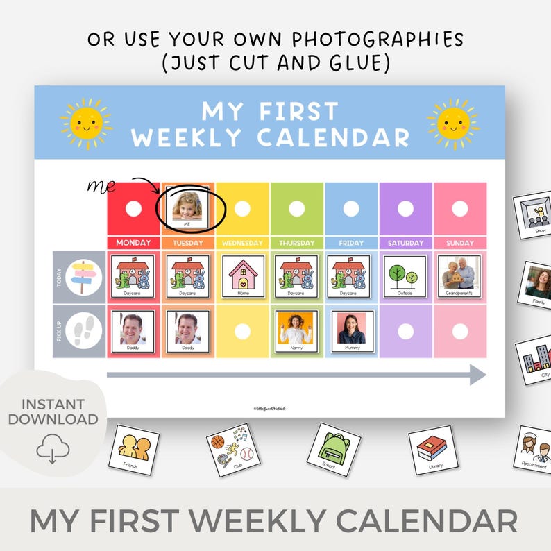 Weekly visual calendar, Toddler visual schedule, Daily schedule, Weekly kid calendar, Kid planner, Printable routine, Daycare, Chart image 5