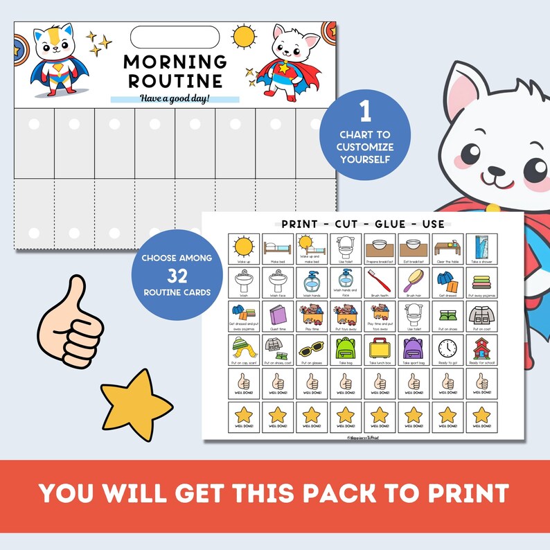 Morning Routine Chart Printable for Kids Toddler Daily Visual Schedule ...