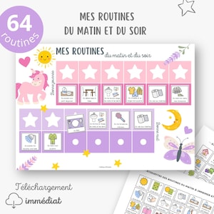 Morning and evening routine chart for children, Routines for children, Morning and bedtime routine, Printable routine poster for children, Unicorn