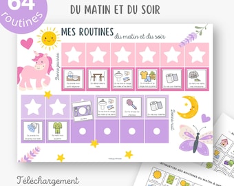 Morning and evening routine chart for children, Routines for children, Morning and bedtime routine, Printable children's routine poster, Unicorn