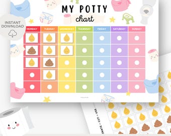 Potty chart, Potty training chart, Toddler sticker chart, Potty reward chart for kids, Potty training printable, Toilet training