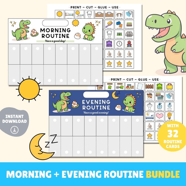 Tableau des routines du matin et du soir, Affiche rituels pour enfants, Checklist des responsabilités, Emploi du temps visuel imprimable