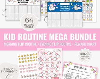 Morning and Bedtime routine charts for kids, Routine flip charts & cards, Reward chart with diploma, Printable sticker chart, Chore Chart