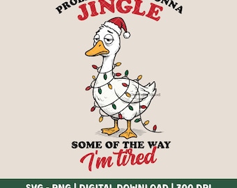 Funny Christmas Goose SVG | Jingle I'm Tired Shirt Design | Sarcastic Holiday Animal Clipart | Retro Xmas Lights SVG PNG Sublimation